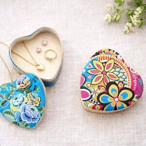Brighton Heart-Shaped Floral Jewelry Tin Trinket Boxes Set of 2